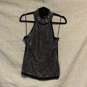 Guess Black and Silver Sequin Halter Top